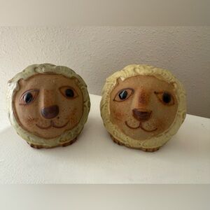 VTG Lion Head Salt & Pepper Stoneware Shakers | Japan Collectible Whimsical